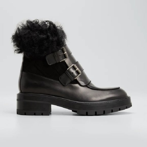 Aquazzura  Ryan Lug-Sole Shearling Buckle Boots - Picture 2 of 15